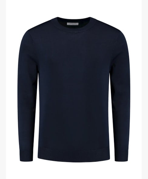 Purewhite Crewneck Flat Knit With Triangle Badge On Sleeve Navy
