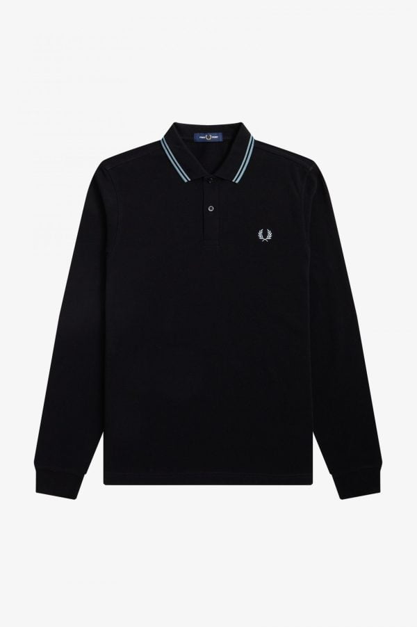 Fred Perry LS Twin Tipped Shirt Black/Silver/Blue