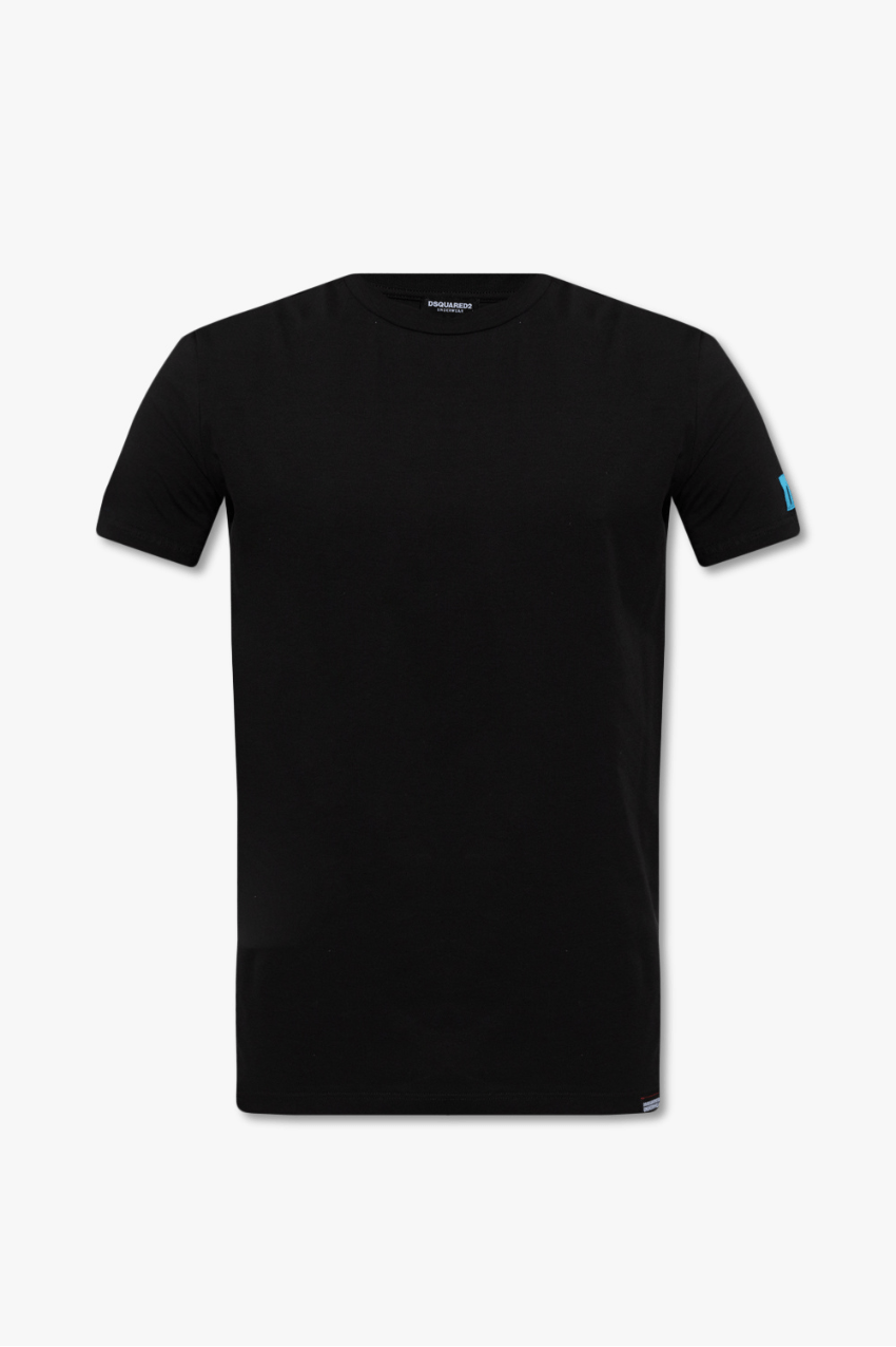 Dsquared2 Round Neck T-Shirt Black With Blue Logo Patch ICON
