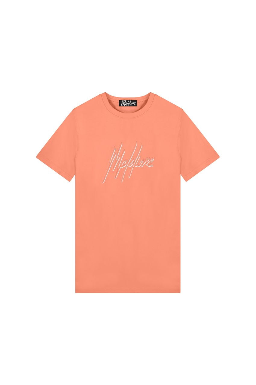 Malelions S3-SS23-33 Men Duo Essentials T-Shirt Salmon/White
