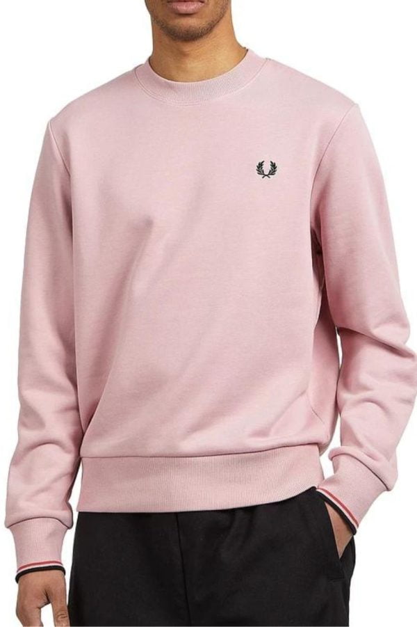 Fred Perry M7535 Sweatshirt Crew Neck Chalky Pink Washed Red Black