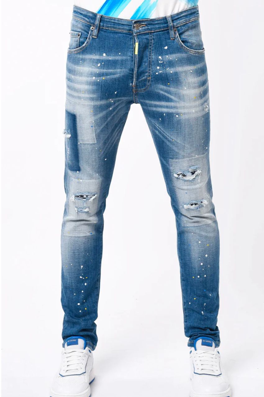 My Brand Skinny Blue Jeans White/Blue/Yellow Spots