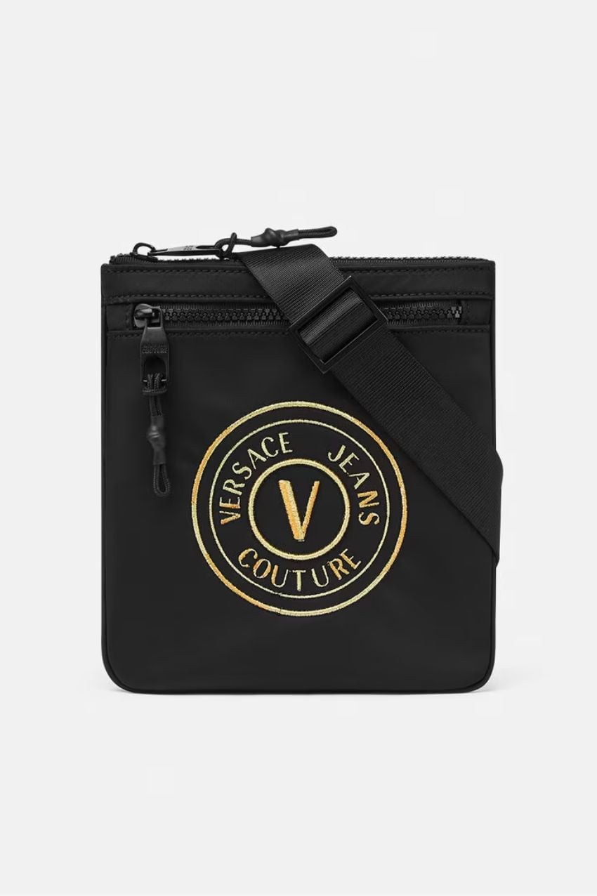 Versace Jeans Couture Embroidered V-Emblem Crossbody Bag Black/Gold