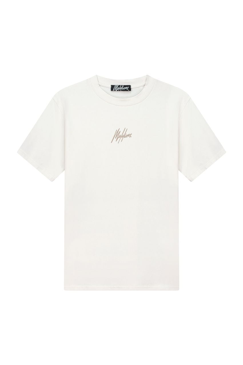 Malelions Men Striped Signature T-shirt Off-white/Taupe