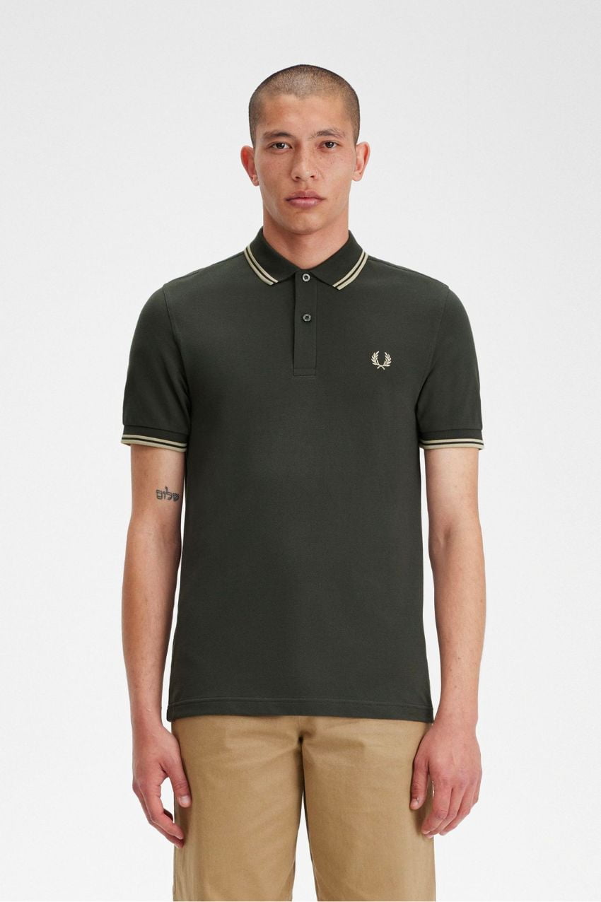 Twin Tipped Fred Perry Polo Fieldgreen/Oatmeal