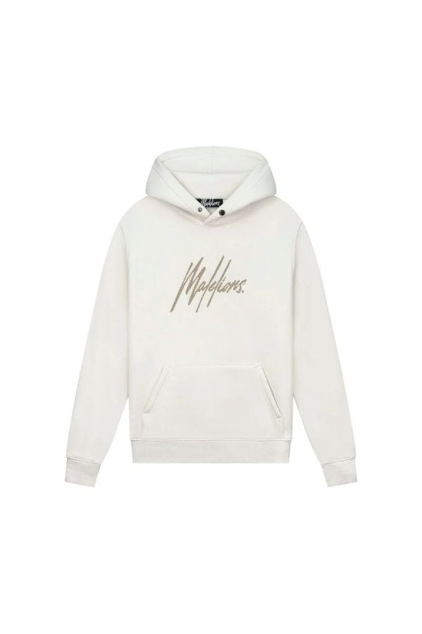 Malelions Striped Signature Hoodie Off-White/Taupe